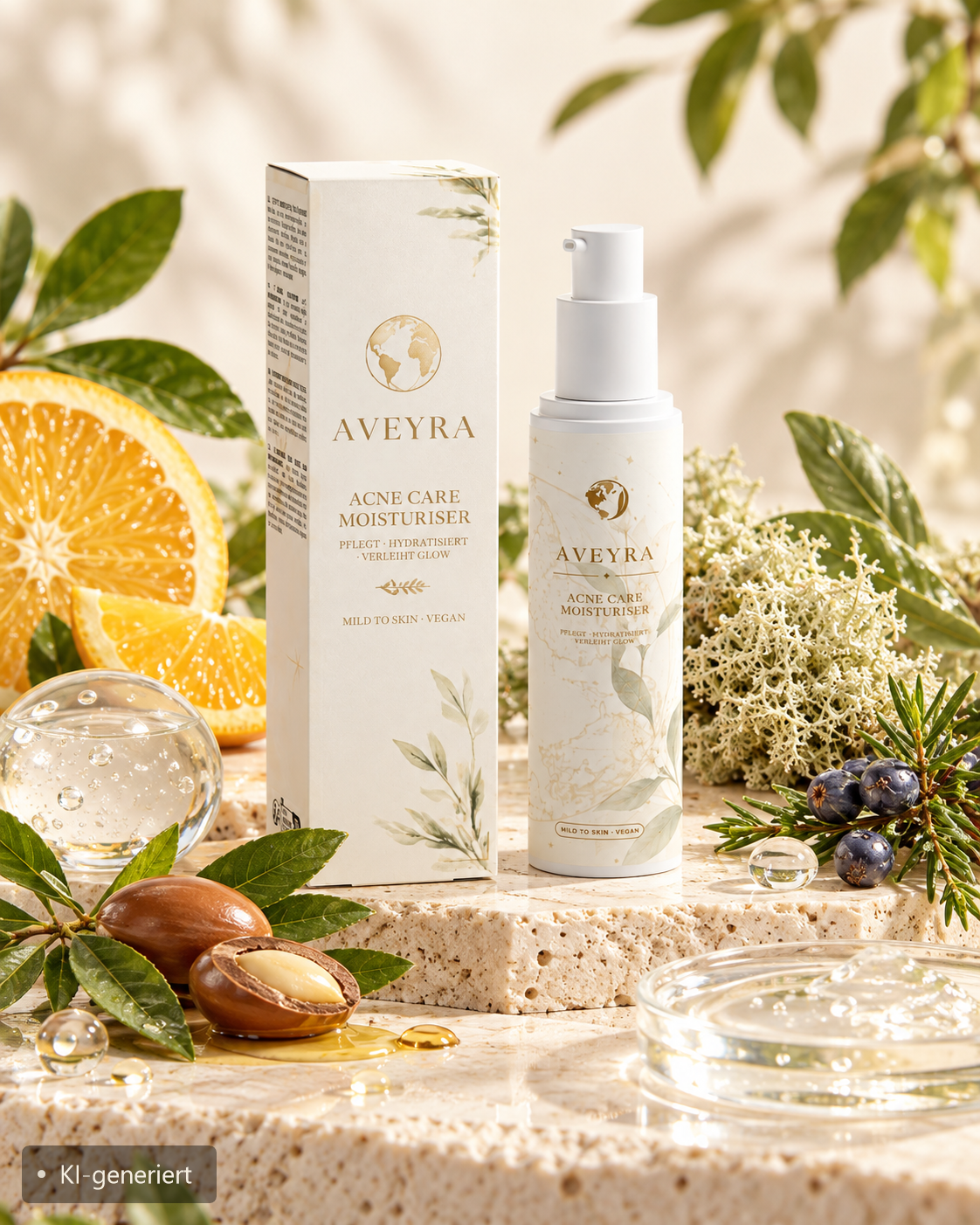 Aveyra Acne Care Moisturiser in Szene (KI-generiertes Bild)
