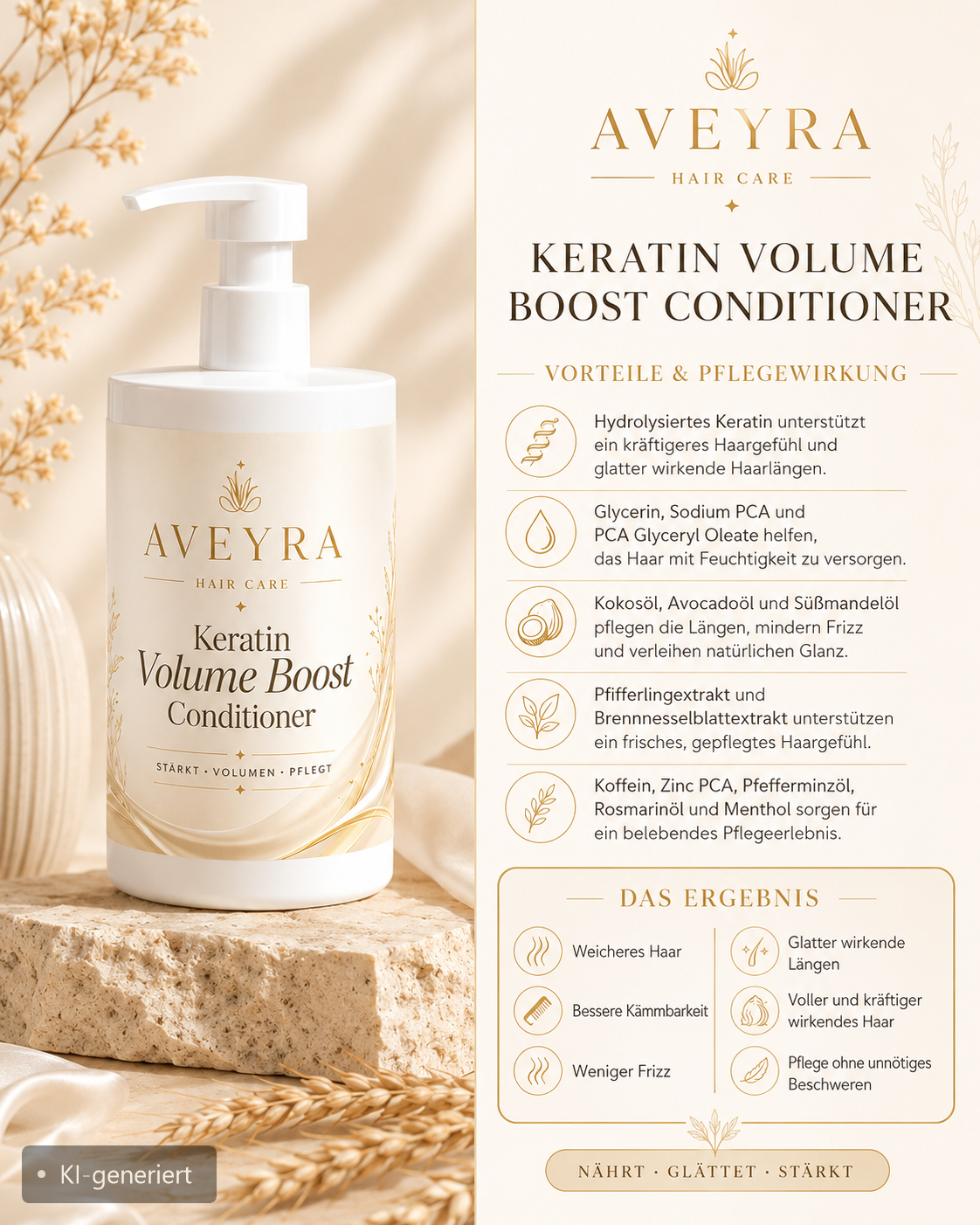 Aveyra Keratin Volume Boost Conditioner, Produktansicht (KI-generiertes Bild)