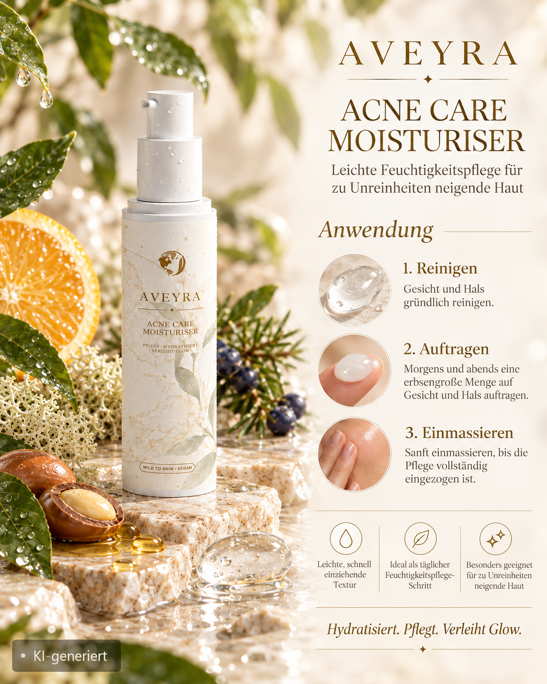 Aveyra Acne Care Moisturiser, Detailansicht (KI-generiertes Bild)