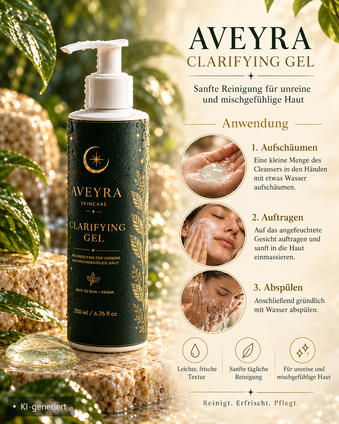 Aveyra Clarifying Gel, Detailansicht (KI-generiertes Bild)