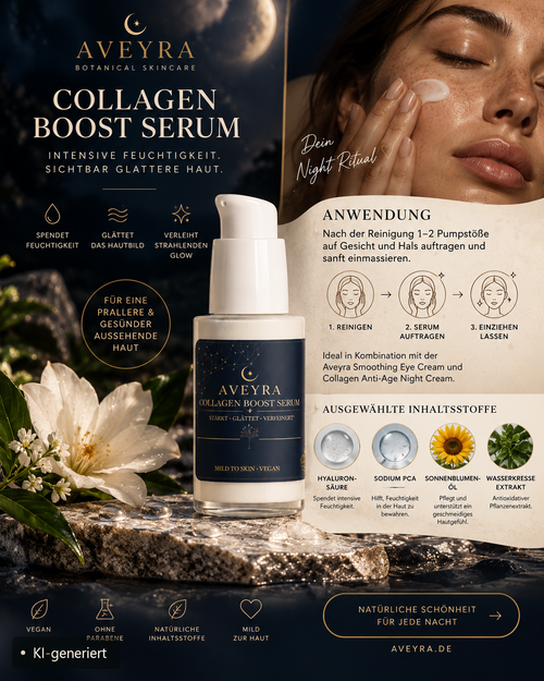 Aveyra Collagen Boost Serum, Detailansicht (KI-generiertes Bild)