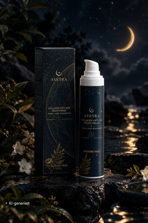 Aveyra Collagen Anti-Age Night Cream in Szene (KI-generiertes Bild)