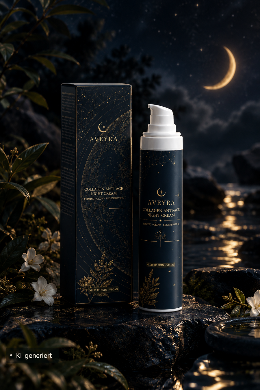 Aveyra Collagen Anti-Age Night Cream in Szene (KI-generiertes Bild)