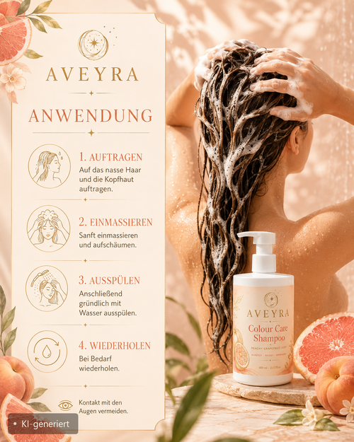 Aveyra Colour Care Shampoo, Produktansicht (KI-generiertes Bild)