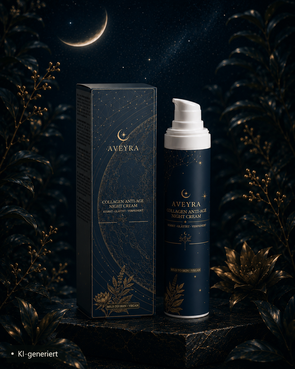 Aveyra Night Ritual Box, Verpackung in Szene (KI-generiertes Bild)