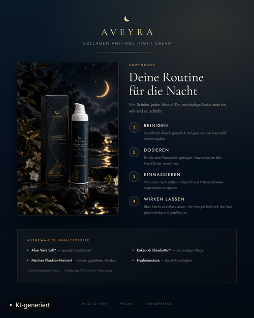 Aveyra Collagen Anti-Age Night Cream, Anwendung und Inhaltsstoffe im Überblick (KI-generiertes Bild)